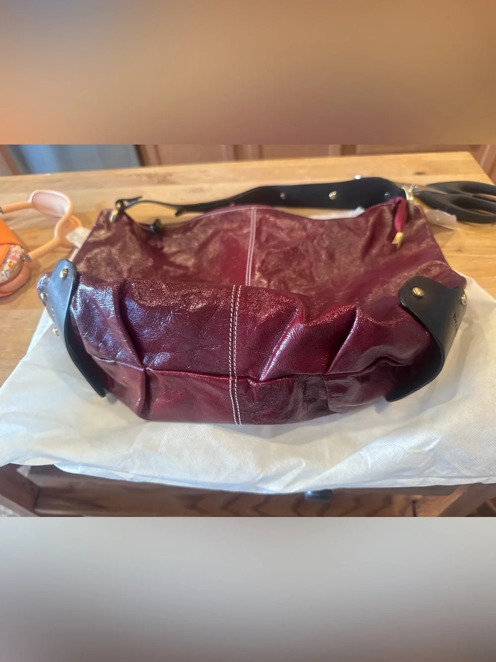 Puntotres Deep Red Leather Hobo Bag NWT